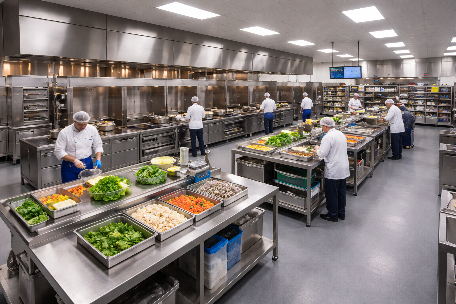 tata letak dapur industri dengan pembagian area kerja produksi makanan