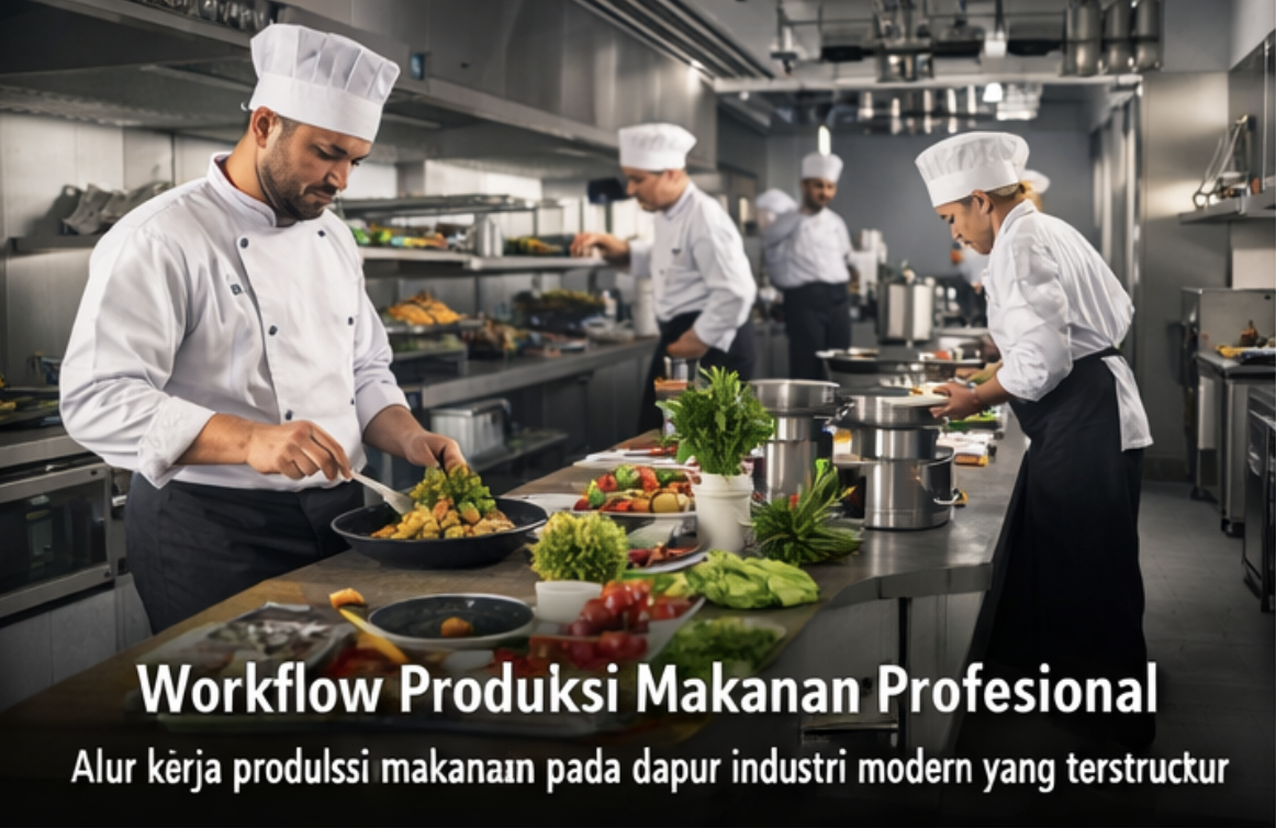 workflow produksi makanan di dapur profesional industri makanan modern